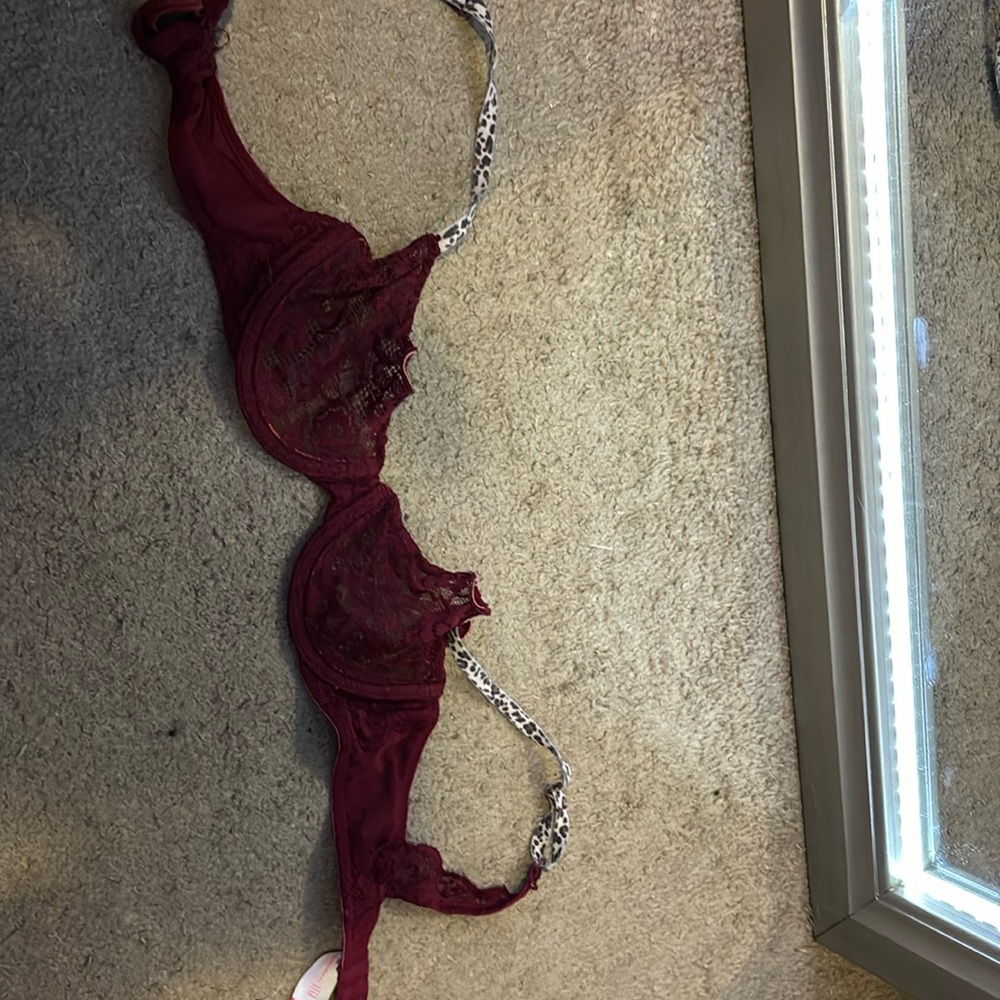 NoBo red lace, cheetah print strap bra
